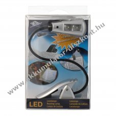 WEDO olvas�l�mpa 1 LED klipsszel ez�st 1,5V AAA (micro) 3db/csomag elemmel h�l�zati lehet�s�g