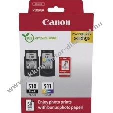 Eredeti Canon PG-510/CL-511 fekete/sz�nes kombipack nyomtat� tinta 50lap fot�pap�r 10x15cm