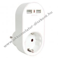 Eurocsatlakoz� aljzat 2 db USB kimenettel, max. 2400 mA USB t�lt�si �rammal, feh�r sz�n�