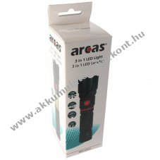 Arcas 3 az 1-ben LED zsebl�mpa fekete alu h�z kih�zhat� COB feh�r+piros f�ny extra er�s m�gnes