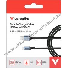 Helyettes�t� Akkumul�tor Verbatim t�lt�k�bel USB-A USB-C 1.2m 18W