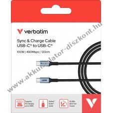 Verbatim USB-C t�lt�k�bel 1.2m 100W 480MBit/s fekete