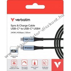 Verbatim USB-C t�lt�k�bel 1,2m 240W 40GBit/s LED kijelz� fekete