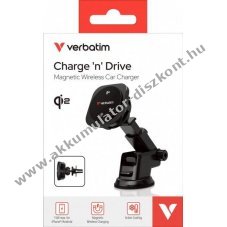 Verbatim vezet�k n�lk�li t�lt� aut�ba Qi2 m�gneses 15W USB-C 1m fekete