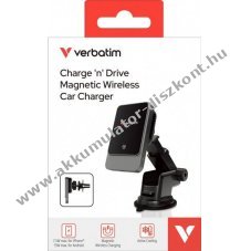 Verbatim vezet�k n�lk�li t�lt� aut�ba Qi m�gneses 15W USB-C k�bel 1m fekete