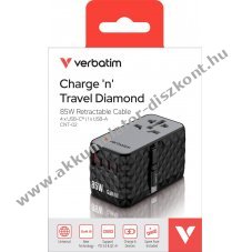Verbatim Charge'n'Travel GaN III univerz�lis utaz�adapter 85W