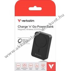 Verbatim Akku Powerbank 20000mAh m�gneses vezet�k n�lk�li USB-C QC-PD 3.0 1db/csomag Li-Polymer