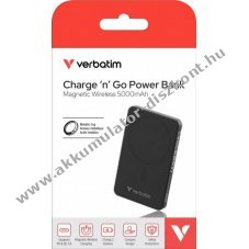 Verbatim MCP-5GN powerbank Akkumul�tor 5000mAh m�gneses vezet�k n�lk�li USB-C QC-PD3.0 Li-Polymer