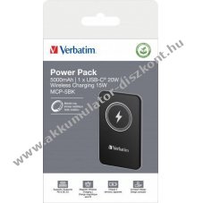 Verbatim Akku Powerbank MCP-5BK 5000mAh Magnetic Wireless USB-C QC-PD 3.0 fekete Li-Polymer