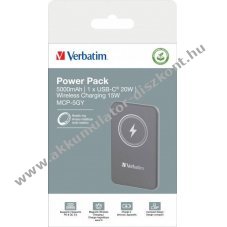 Verbatim Akkumul�tor powerbank 5.000mAh MCP-5GN Magnetic Wireless USB-C QC-PD 3.0 Li-Polymer