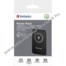 Verbatim MCP-10BK Akkumul�tor powerbank 10000mAh Magnetic Wireless USB-C QC-PD 3.0 fekete Li-Polymer