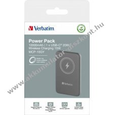 Verbatim MCP-10GN 10.000mAh powerbank Akkumul�tor m�gneses vezet�k n�lk�li USB-C sz�rke csomag Li-Polymer