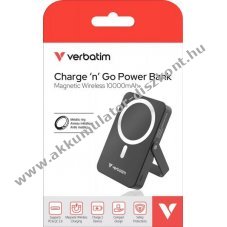Verbatim Charge'n'Go Akkumul�tor powerbank 10000mAh 15W Magnetic USB-C PD3.0 fekete 1db/csomag Li-Polymer