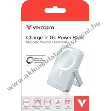 Verbatim Charge'n'Go powerbank 10000mAh 20W USB-C QC-PD3.0 15W m�gneses vezet�k n�lk�li k�k