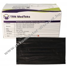 Orvosi OP-maszk Typ IIR 3-r�teg� fekete 50db/csomag DIN EN 146832019+AC2019(E)