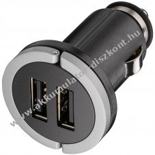 Dual USB aut�s adapter 12V/24V 2,1A 2x USB szivargy�jt� fekete