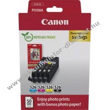 Eredeti Canon CLI-526 BK/C/M/Y tintapatron multipack 50 lap fot�pap�r 10x15cm nyomtat�