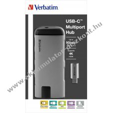 Verbatim USB-C multiport hub 3x USB 3.0 HDMI 4K RJ45 Gigabit SD/microSD 15cm