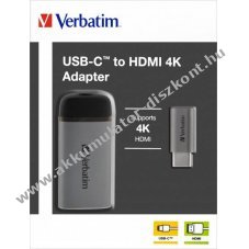Verbatim USB 3.1-C/HDMI adapter 4K ez�st k�bel 10cm 1db/csomag