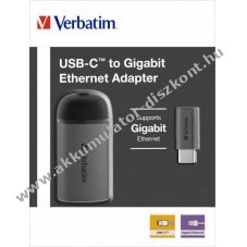 Verbatim USB 3.1-C Gigabit RJ45 adapter ez�st k�bel 10cm csomag