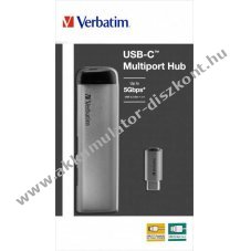 Verbatim USB-C multiport hub 4x USB-A USB 3.2 Gen.1 15cm ez�st csomag