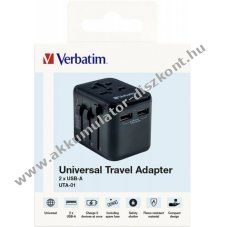 Verbatim univerz�lis utaz� t�lt�adapter 100-250V 2x USB Typ-A