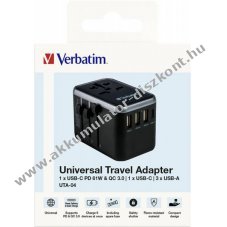 Verbatim univerz�lis utaz� t�lt�adapter 3x USB-A 2x USB-C PD/QC 100-250V