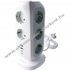 Verbatim praktikus tornyos eloszt� EUPT-01 11x230V EU 2xUSB-A 2xUSB-C k�bel 2m feh�r