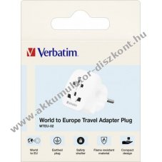 Verbatim univerz�lis utaz� adapter WTEU-02 100-250V 50/60Hz feh�r