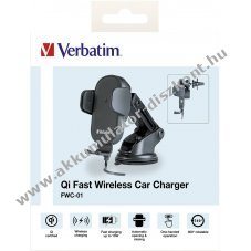 Verbatim FWC-01 vezet�k n�lk�li aut�s gyorst�lt� Qi 9V/1.67A 12V/1.5A-3A USB A-C k�bel 1m