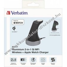 Verbatim 2 az 1-ben vezet�k n�lk�li Qi MFi t�lt� WCS-01 fekete 1x okostelefon 1x okos�ra
