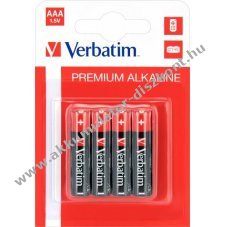 Verbatim alk�li elem, mikro, AAA, LR03, 1,5 V pr�mium, kiskereskedelmi bubor�kcsomagol�s