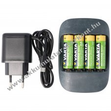 Varta 57680 Eco t�lt� 4x AA 2100mAh elemekkel egy�tt 50% bioplasztik