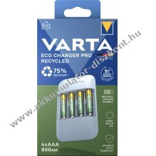 Varta Eco Charger Pro Recycled t�lt� + Mignon ceruza/AAA Akkumul�tor 800mAh 4db/csomag NiMH