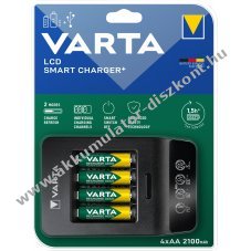 Varta LCD Smart Charger USB t�lt� + 4x AA Mignon ceruza 2100mAh Akkumul�tor NiMH