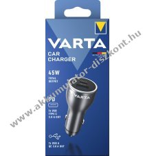 Varta aut�s adapter 45W 1x USB-A QC 1x USB-C PD antracit 1db/csomag