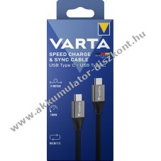 Varta USB-C/USB-C k�bel 2m 100W 10Gbit/s fekete 1db/csomag