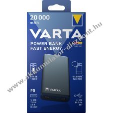 Varta Fast Energy Akkumul�tor powerbank 5V 20000mAh 2xUSB-A USB-C Micro-USB QC3.0 PD Li-Polymer