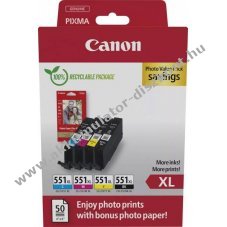 Eredeti Canon CLI-551XL BK/C/M/Y multipack nyomtat�patron 50db fot�pap�r 10x15cm