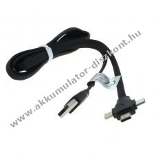 USB flachband adatk�bel 3in1 iPhone Micro-USB USB-C 1m fekete