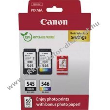 Eredeti Canon nyomtat� tintapatron PG-545/CL-546 fekete/sz�nes kombicsomag 50lap 10x15cm fot�pap�r