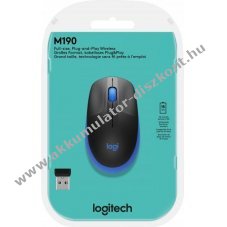 Logitech M190 vezet�k n�lk�li optikai eg�r k�k 1000dpi 3 gomb USB nano vev�