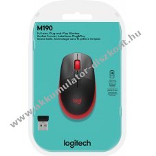 Logitech M190 vezet�k n�lk�li optikai eg�r 1000dpi 3 gomb piros-fekete USB nano vev�