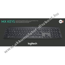 Logitech MX Keys vezet�k n�lk�li h�tt�rvil�g�tott billenty�zet DE Unifying Bluetooth fekete