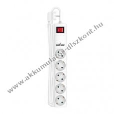 Arcas 5x Schuko eloszt� kapcsol�val 2 USB port feh�r