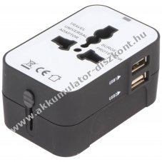 Utaz� t�lt�adapter 2 USB kimenettel Eur�pa �s egy�b orsz�gok
