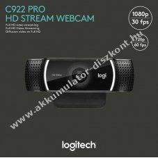 Logitech C922 Pro Stream webkamera Full HD 1080p 1920x1080 30FPS USB fekete