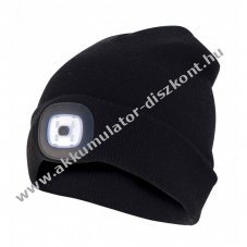 Velamp k�t�tt sapka LED el�ls� l�mp�val USB �jrat�lthet� 3,7V 250mAh fekete