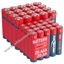 Ansmann alk�li mikro elem AAA LR03 �s ceruzaelem AA LR6 1,5V 40db/csomag