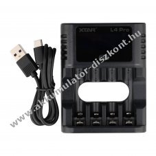 XTAR L4 Pro akkumul�tor t�lt�  AA/AAA 1,5V Li-Ion �s 1,2V NiMH/NiCd USB-C LCD 4x0,5A